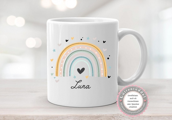 Spardose Keramik Regenbogen bunt personalisiert mit Name Kindergarten Geburt Taufe Kindergartenkind Einschulung Geburtstag von Lüttentüddel®